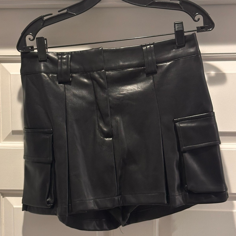 DOLCE CABO- Black Vegan Leather Cargo Shorts- NEW WITH TAGS